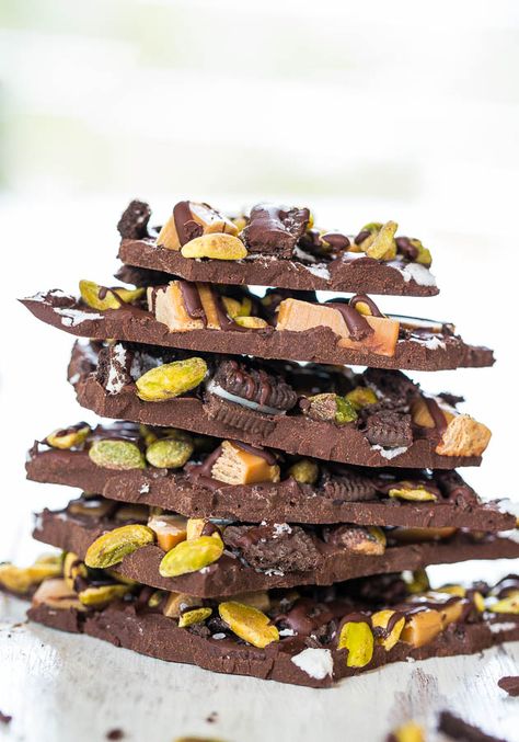 Pistachio Bark, Expensive Chocolate, Oreo Bark, Dark Chocolate Bark, Snack Mixes, Averie Cooks, Bark Recipe, Chocolate Bark, Chocolate Bars