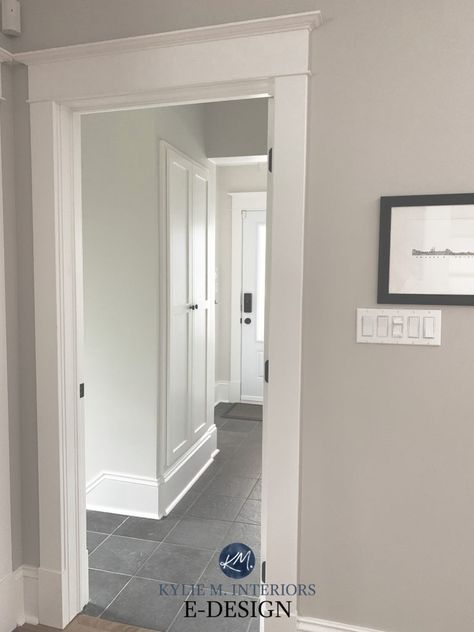 Paint Colour Review: Benjamin Moore Simply White OC-117 Grey Interior Walls White Trim, Benjamin Moore Simply White Trim, White Dove Walls Simply White Trim, Best White Trim Color, Grey Wall White Trim, Simply White Trim, Collingwood Benjamin Moore, Benjamin Moore Collingwood, White Trim Paint