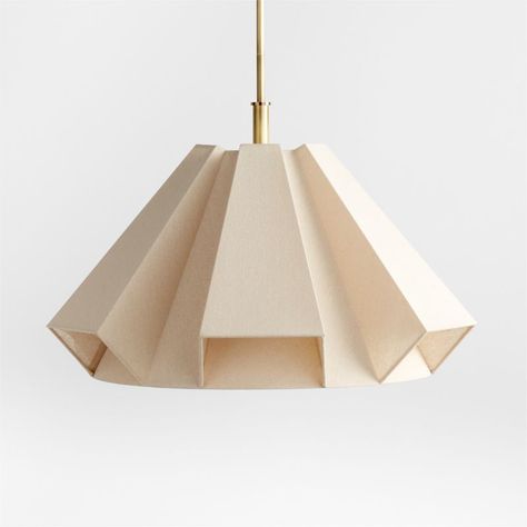 Gavin Geometric Linen Pendant Light | Crate & Barrel | Crate & Barrel Linen Pendant Light, Chair Dining Table, Oversized Pendant Light, Modern Bedroom Lighting, Linen Pendant, Slanted Ceiling, Crate Barrel, Burnished Brass, Brass Pendant Light