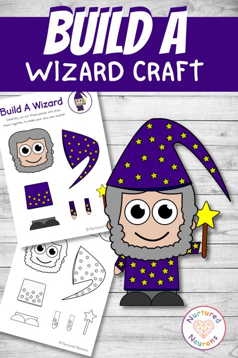 Witches And Wizards Crafts, Magician Crafts Preschool, Harry Potter Activities For Preschoolers, Wizard Crafts For Kids, Magic Crafts For Kids, Wizard Activities For Kids, Wizard Activities, Build A Witch Printable, Wizard Crafts