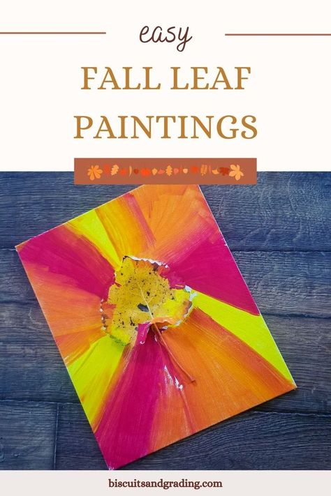 Fall leaf painting with yellow leaves and red, orange and yellow streaks of paint. Preschool Leaf Art, Laminating Crafts, Leaf Paintings, Blow Paint, Sensory Ideas, Kids Painting, Art Teaching, Fall Leaf, Painted Leaves