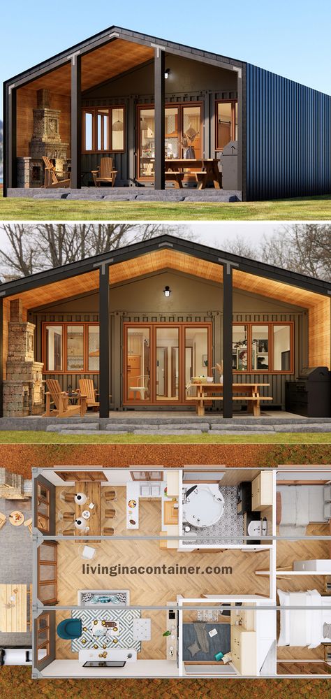 2 Bed Shipping Container Floor Plan, Container House Design One Floor, Interior Container Home, Container Home 3 Bedroom, Container Home Layout Floor Plans, Container Small House Design, Container House Design 2 Bedroom, Three Container House, Container Home With Garage