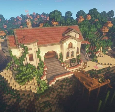 Tuscan Minecraft House, Tuscan Minecraft, Minecraft Spanish Villa, Minecraft Mediterranean, Minecraft Mansions, Spanish Style Houses, Italian Style House, Villa Minecraft, Tuscan Village