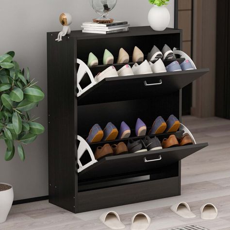 Slim Shoe Cabinet, Wooden Shoe Storage, Wood Shoe Storage, Narrow Shoe Rack, Entryway Shoe Storage, Cozy Homes, Freestanding Storage, Entryway Shoe, New Room Ideas