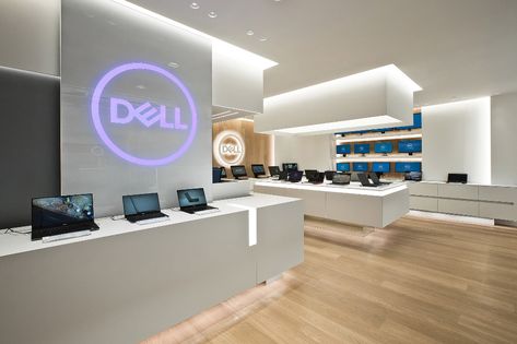 Laptop Store Interior Design, Apple Store Design, Electronics Store Design, Dell Technologies, Store Architecture, Laptop Store, Showroom Interior Design, Store Interiors, Showroom Design