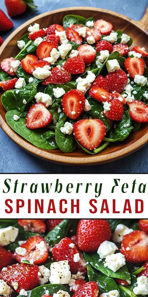 🥬 Looking for a light and delicious recipe? Try this Strawberry Spinach Salad with Feta! Sweet, tangy, and full of nutrients. 🥗💪 #FreshSaladIdeas #EasyMeals #HealthyLiving Spinach Salad With Feta, Spinach Feta Salad, Fresh Spinach Recipes, Strawberry Feta Spinach Salad, Strawberry Feta Salad, Strawberry Salad Recipe, Strawberry Feta, Strawberry Spinach Salad, Feta Salad Recipe