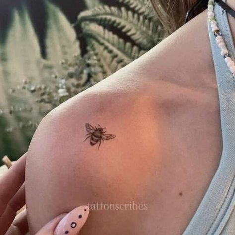 Bee On Shoulder Tattoo, Bumble Bee Tattoo Design, Tiny Bee Tattoo, Bumble Bee Tattoos, Bee Tattoo Meaning, Bee Tattoos, Bumble Bee Tattoo, Hidden Tattoos, Hidden Truths