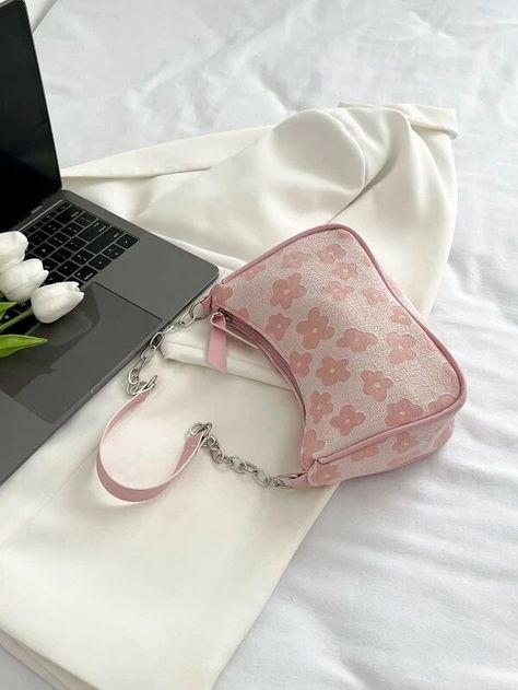 Aesthetic Bags Handbags, Cute Shoulder Bags, Shein Bags, Aesthetic Bag, Embroidered Shoulder Bag, Pink Shoulder Bags, Pink Bags, My Style Bags, Aesthetic Bags