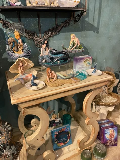 Blue Ocean Themed Bedroom, Mermaidcore Bedroom, Mermaid Apartment, Oceancore Room, Mermaid Aesthetic Room, Mermaid Core Room, Mermaid Altar, Ocean Aesthetic Bedroom, Mermaidcore Room