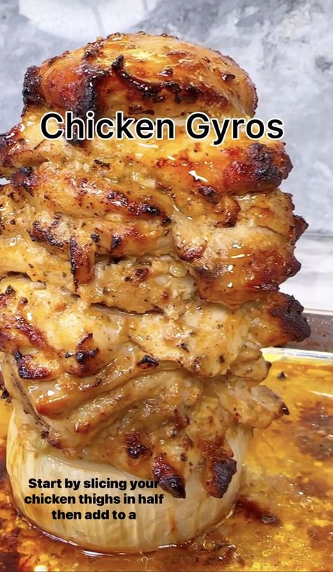 Easy Chicken Gyro Recipe, Chicken Gyro Oven, How To Make Chicken Gyros At Home, Keto Greek Chicken Recipes, Baked Chicken Gyros, Authentic Chicken Gyro Recipe, Spicy Greek Chicken, Greek Chicken Gyros On A Homemade Spit, Greek Chicken Shawarma Recipe