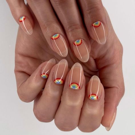 Allyssa Power on Instagram: “Happy first day of Summer 🌈 Gel X w/ Art Int Lvl 2 #rainbownails #summernails #pridenails #junenails #nudenails #sheernails #naildesign…” Rainbow Nails Subtle, Pride Nails Subtle, Subtle Pride Nails Short, Pride Gel Nails, Pride Nails Designs Short Nails, Lesbian Nails Design, Pride Nails Short, Pride Nail Ideas, Subtle Pride Nails