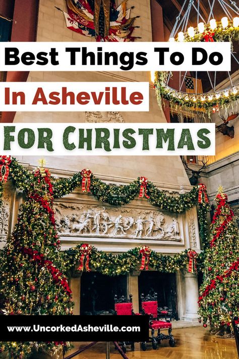 Spending Christmas in Asheville, NC? Don't miss our guide of the best things to do in Asheville for Christmas -- from locals. Find winter hikes, where to eat on Christmas Day, where to find winter lights and Christmas trees, where to shop, and so much more. Asheville Christmas events and festivals included. Biltmore Estate Christmas, Asheville Things To Do, North Carolina Winter, Grove Park Inn Asheville, Asheville Hikes, Ashville North Carolina, Biltmore Christmas, Things To Do In Asheville, North Carolina Attractions