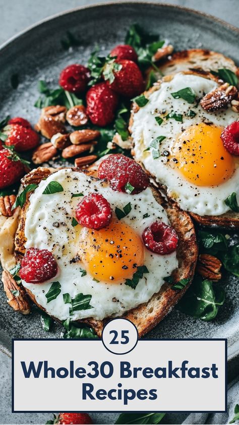 A colorful spread of Whole30 breakfast recipes served on a table. Easy Whole30 Breakfast, Whole 30 Breakfast On The Go, Whole Food Recipes Breakfast, Whole Food Breakfast Ideas, Whole 30 Breakfast Recipes, Breakfast Whole Foods, Boiled Egg Breakfast Ideas, Whole30 Breakfast Ideas, Whole Food Breakfast