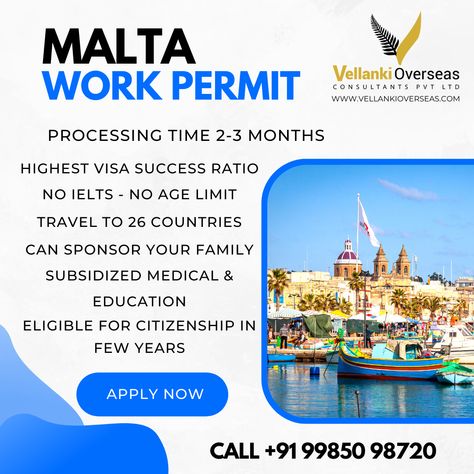 Exciting job opportunities in Malta! 🇲🇹 No IELTS or Age limit required, and with a 2-3 month processing time and a high success ratio, Vellanki Overseas can help you land your dream job. Don't miss out on this chance to work abroad! #jobsabroad #Malta #VellankiOverseas Work Abroad, Medical Education, Job Opportunities, Travel Agency, Dream Job, Malta, Your Dream, To Work, Dreaming Of You