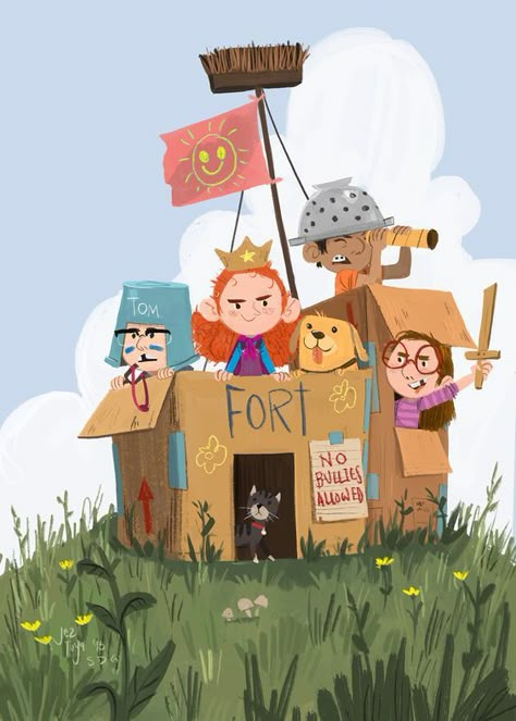 Jez Tuya Cardboard Fort, Kids Book Illustration, 동화 삽화, Illustration Art Kids, Children Book Illustration, 강아지 그림, Books Illustration, Picture Books Illustration, Cardboard House