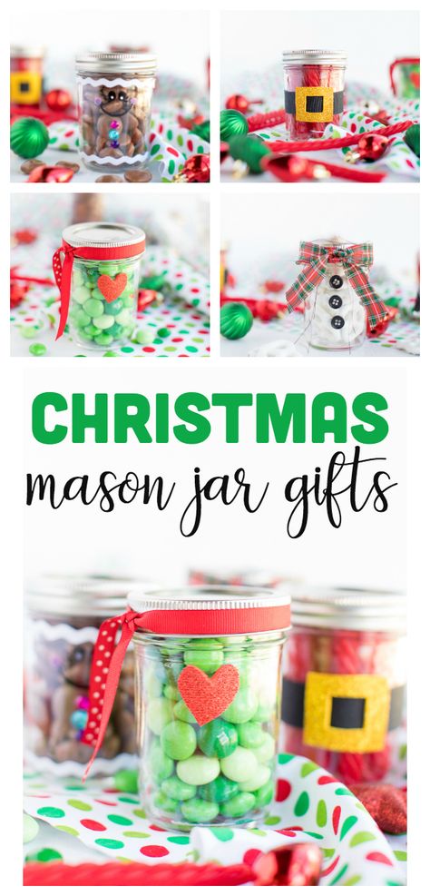 Christmas Candy Mason Jars, Pint Size Mason Jar Gifts Christmas, Mason Jar Candy Gifts Christmas, Hot Cocoa Mason Jar Gifts Diy Christmas, Christmas Candy Jars Ideas, Christmas Mason Jar Gifts, Candy In A Jar, Candy Mason Jars, Christmas Treats Jars