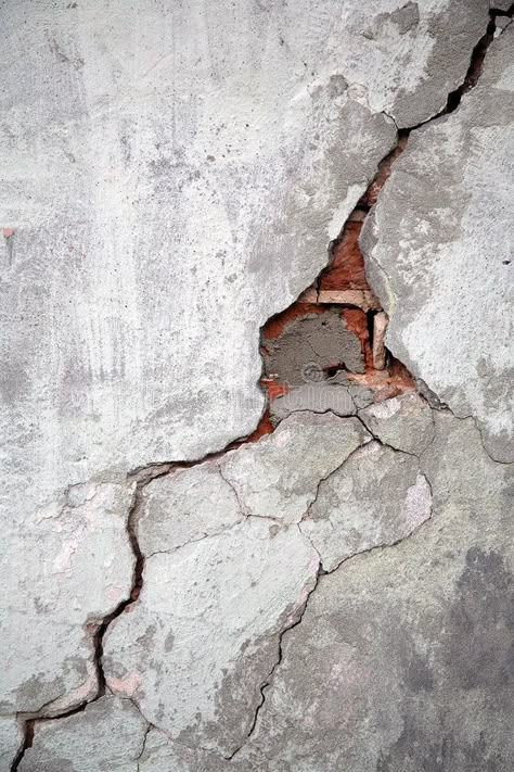 Rust Photography, Sidewalk Cracks, Cracked Earth, Break Wall, Cracked Wall, Foundation Repair, Texture Inspiration, Old Wall, Old Building