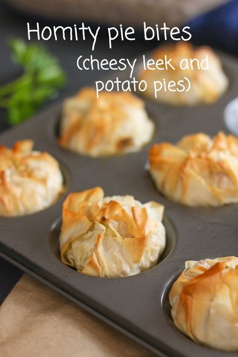 Homity pie bites – Easy Cheesy Vegetarian Homity Pie, Cheesy Leeks, Leek And Potato, Savoury Pies, Welsh Recipes, Veggie Recipe, British Cooking, Potato Leek, Pie Bites