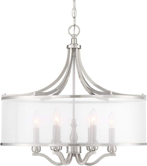 Sydney Brushed Nickel Pendant Chandelier 25" Wide Modern White Organza Drum Shade 6-Light Fixture for Dining Room House Foyer Entryway Kitchen Bedroom Living Room High Ceilings - Possini Euro Design - - Amazon.com House Foyer Entryway, Living Room High Ceilings, Chandelier Video, House Foyer, Brushed Nickel Pendant Lights, Entryway Chandelier, Brushed Nickel Chandelier, Foyer Entryway, Contemporary Light Fixtures