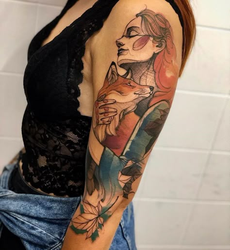 Woman And Fox Tattoo, Mother Nature Tattoo, Fox Goddess, Orange Portrait, Fox Drawings, Tattoo Advice, Female Warrior Tattoo, Fox Tattoo Design, Mother Nature Tattoos