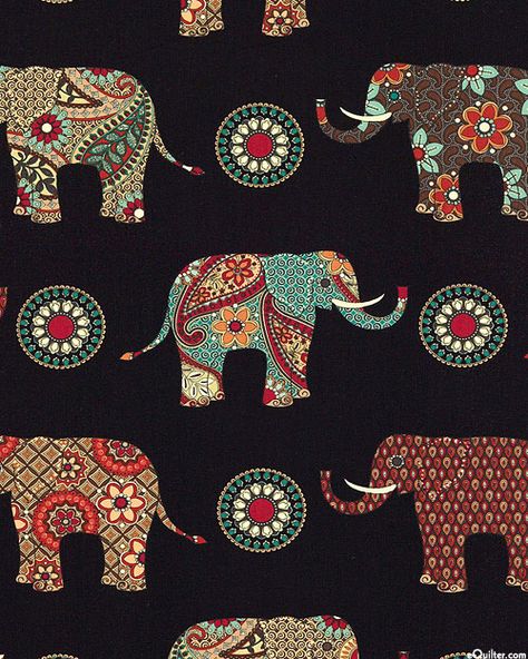 Caravan - Paisley Elephants - Quilt Fabrics from www.eQuilter.com Elephant Quilts Pattern, Paisley Elephant, Elephant Quilt, Elephant Drawing, Quilt Fabrics, Indian Elephant, Free Quilt Patterns, Elephant Art, Indian Art Paintings