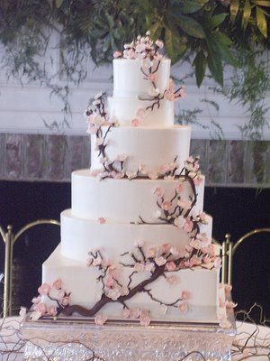 Cherry blossom wedding cake 6 Tier Wedding Cakes, Blossom Wedding Cake, Cherry Blossom Wedding Cake, Cherry Blossom Wedding Theme, Super Torte, Sakura Wedding, Cherry Blossom Cake, Cherry Blossom Theme, Spring Wedding Cake