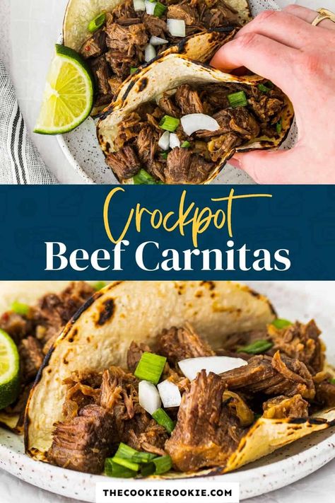 Shredded Beef Tacos Crockpot, Carne Picada Recipes, Crockpot Beef Tacos, Beef Carnitas, Pork Carnitas Recipe, Shredded Beef Tacos, Beef Tacos Recipes, Crockpot Stew, Slow Cooker Stew