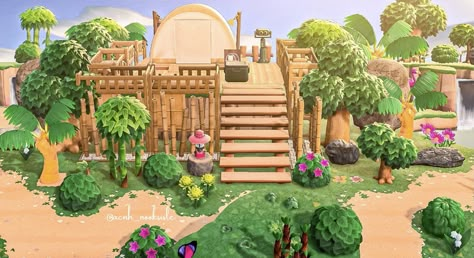 J e n n on Twitter: "The treehouse campsite 🏕 #ACNH #AnimalCrossingNewHorizons #ACNHDesign #Animalcrossing #AnimalCrossingxColorpop… " Animal Crossing Treehouse, Acnh Treehouse Ideas, Acnh Tropical Campsite, Acnh Camping Site Ideas, Acnh Treehouse, Acnh Camping Site, Acnh Campsite Designs, Acnh Peninsula Ideas, Campsite Acnh