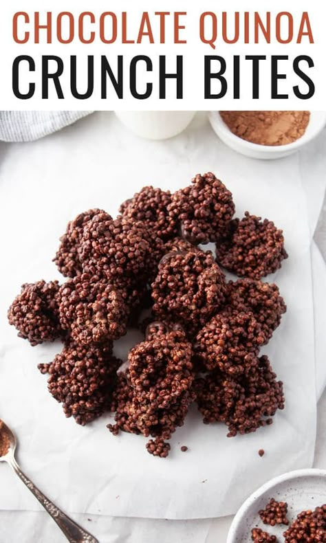 Chocolate Quinoa Crunch Bites Quinoa Dark Chocolate Bark, Undercover Chocolate Quinoa Crisps, Chocolate Quinoa Bars, Chocolate Quinoa Cookies, Toasted Quinoa Chocolate Bars, Chocolate Quinoa Crisps Recipe, Crunchy Quinoa Chocolate, How To Make Crispy Quinoa, Chocolate Covered Quinoa Bites