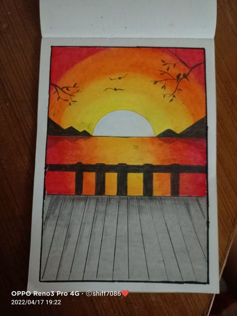 Sunset Marker Drawing, Sunset Pastel Drawing, Sunrise Drawing, Odyssey Art, Drawing Sunset, Art For Walls, Walls Art, Epic Drawings, Crayon Drawings