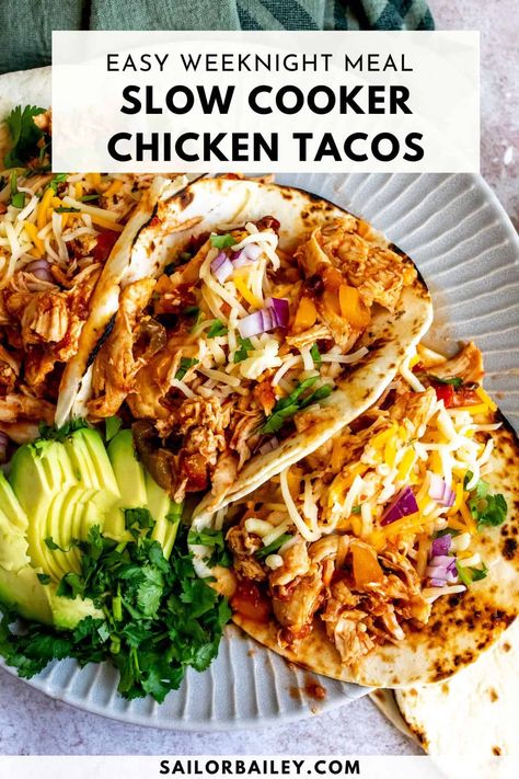 Slow Cooker Chicken Tacos Slow Cook Taco Chicken, Chicken Crockpot For Tacos, Crock Pot Taco Chicken Slow Cooker, Slow Cooker Chicken Taco Recipes, Easy Slow Cooker Chicken Tacos, Southwest Chicken Tacos Crockpot, Street Chicken Tacos Crock Pot, Slow Cook Shredded Chicken, Boneless Skinless Chicken Thigh Recipes Crockpot Mexican