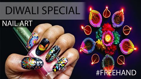 Diwali Nails Acrylic, Nail Art Diwali Design, Diwali Gel Nails, Diwali Inspired Nails, Diwali Nail Art Designs, Diwali Special Nail Art, Easy Nail Polish Designs, Simple Nail Art Designs, Simple Nail Designs