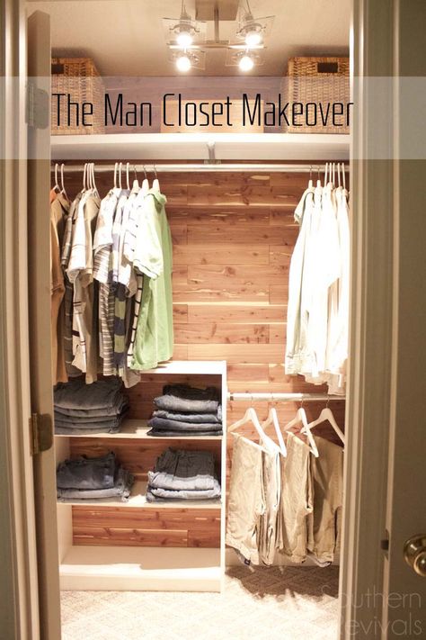 Man Closet Makeover - Southern Revivals Ikea Closet System, Man Closet, Ikea Closet Hack, Diy Closet System, Billy Ikea, Closet Makeover Diy, Ideas Closet, Ikea Closet, Closet Hacks