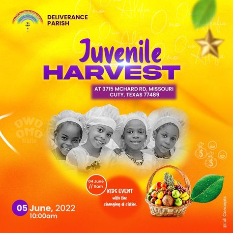 Celestial Church Juvenile Harvest design. #icontumblr #pinterestideas #koltukşalı #igneaski #pintrest #tumblrthemes #örgühırka #pinterestwin #pinterestphoto #pinterestinspired #graphicdesign #flyer #churchdesign #socialmedia #socialmediadesign Juvenile Harvest Flyer Design, Harvest Church, Business Checks, Kids Events, Beautiful Fantasy Art, Social Media Design, Flyer Design, Beautiful Birds, Fantasy Art