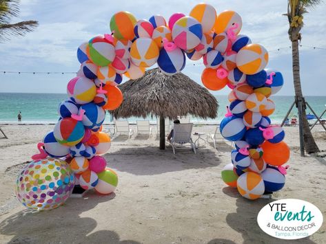 Party Balloon Arch, Barbie Pool, Beach Ball Party, Barbie Pool Party, Floating Balloons, Pool Party Decorations, Pin Search, Balloon Installation, Beach Themed Party