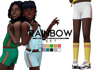 OnyxSims4cfRainbowSet Shorts And High Socks, Kids Maxi, Sims 4 Cc Kids Clothing, Sims 4 Studio, Tank Top Shorts, Pelo Sims, Sims 4 Children, Sims 4 Mm Cc, Play Sims