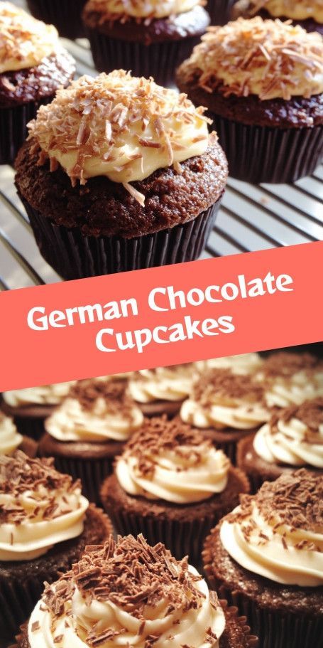 Indulge in Rich German Chocolate Cupcakes! :chocolate_bar::cupcake: Moist chocolate base topped with luscious caramel frosting, coconut, and crunchy pecans. Perfect for any celebration! Try these delicious cupcakes with an unbeatable flavor combination. Get the recipe now to satisfy your sweet tooth! #GermanChocolate #CupcakeRecipe #DessertLovers #BakingTime German Fruit Cake Recipe, German Chocolate Cupcakes, Coconut Pecan Frosting, Caramel Apple Cake, Delicious Cupcakes, Creamy Caramel, Caramel Frosting, Peach Cake, Coconut Pecan