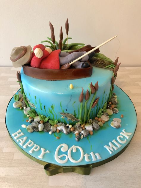 Fishing Theme Cake, Fisherman Cake, Fish Cake Birthday, Fishing Cake, Boat Cake, Birthday Sheet Cakes, 50th Birthday Cake, Birthday Cakes For Men, Simple Birthday Cake