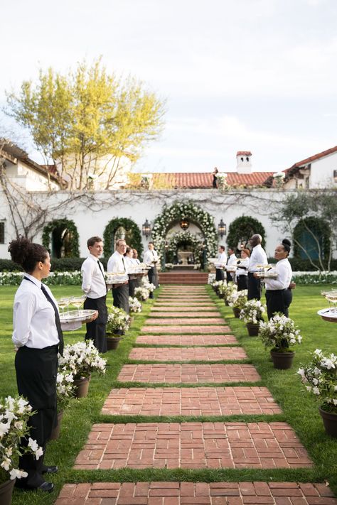 Servers with Champagne at Entrance Wedding Reception At Home, Traditional Church Wedding, Wedding Smile, Home Reception, Reception Entrance, Wedding At Home, Church Wedding Ceremony, Wedding Inside, Silver Trays