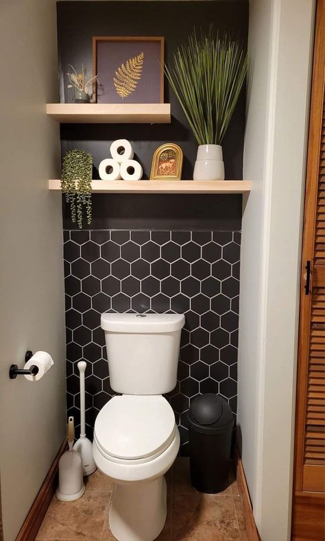 Shelves behind toilet