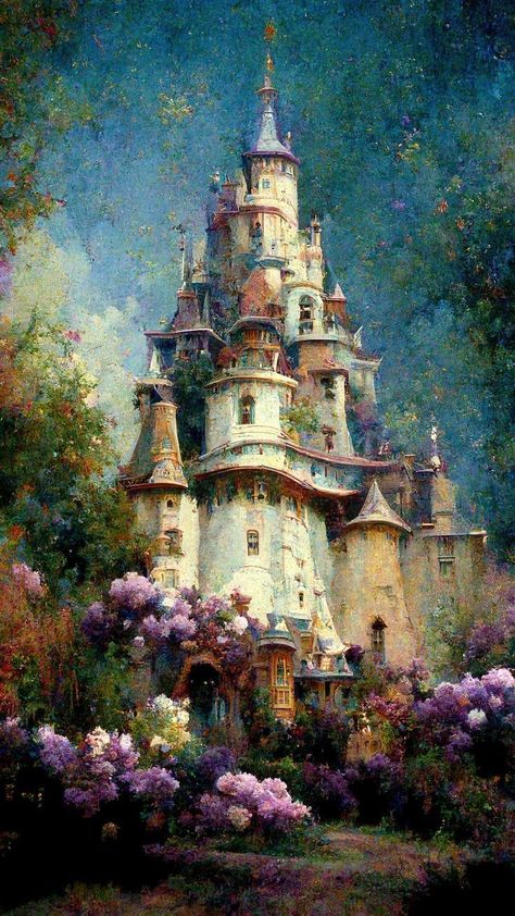 Fairytale Oil Painting, Fantasy Castle Painting, Magical Castle Fantasy Fairytale, Library Forest, Cinderella Painting, Fairytale Painting, Mystical Castle, Castle Fairytale, Thomas Kinkade Art