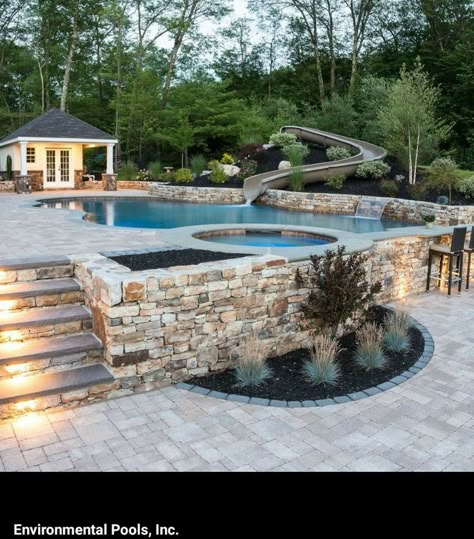 Amazing Backyards With Pools, Outside Patio Ideas With Pool, Cool Backyard Ideas Pool, Amazing Backyard Pools, Awesome Backyard Ideas With Pool, Backyard Goals Luxury, Back Pool Ideas Backyards, Pool In Backyard Ideas, Outdoor Pool Design Ideas