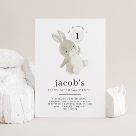 White Balloons Party, Bunny Themed Party, Bunny First Birthday, Easter Birthday Party, Easter Invitations, Easter Birthday, Foil Invitations, White Balloons, 1st Birthday Invitations