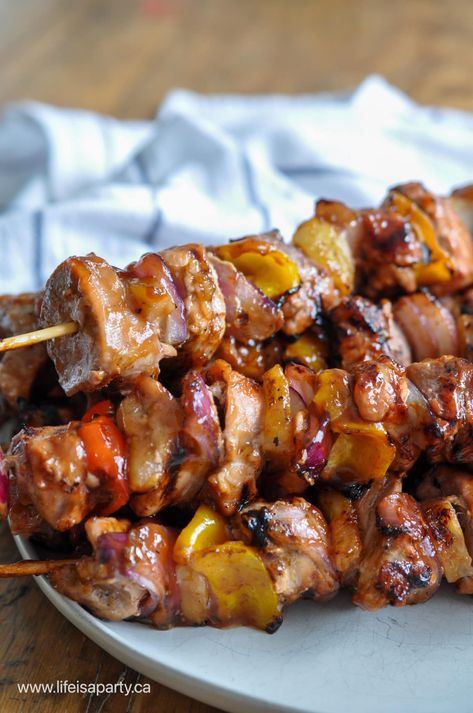 Pork Shish Kebabs On The Grill, Pork Kebabs On The Grill, Pork Kebab Recipes, Pork Kabobs On The Grill, Sandwich Kabobs, Pork Pieces, Sweet And Sour Pork Chops, Char Sui, Cabbage Steaks Recipe