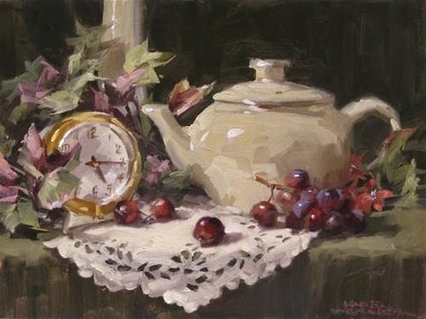 Daily Paintworks - "Tea, Time, & Grapes" by Karen Werner Rock Paper Scissors, Pretty Drawings, Paper Scissors, Arte Inspo, Art Drawings Sketches Creative, Still Life Art, Ethereal Art, Art Inspiration Painting, Classical Art