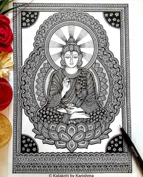 Gods Sketches, Karishma Srivastava, Buddhist Mandala, Spirograph Art, Plate Drawing, Buddhist Art Drawing, Buddha Art Drawing, Buddha Art Painting, Mandala Art Therapy