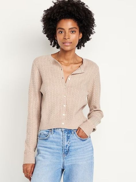 SoSoft Lite Crop Cardigan | Old Navy Textured Knit Sweater, Fall Cardigans, Crop Cardigan, Cropped Cardigan Sweater, Button Sweater, Beige Cardigan, Cable Knit Cardigan, Cardigan Sweaters For Women, Beige Sweater