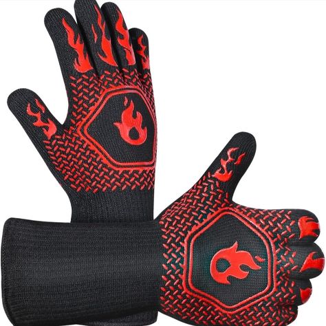 HAMITOR BBQ Grill Gloves Heat Resistant: 1472℉ High Temp Resistance Fireproof Glove for Grilling Smoking Barbecue - Washable Long Oven Mitts Extreme Hot Proof Mitts for Kitchen Cooking Baking Cooking Gloves, Bbq Gloves, Silicone Oven Mitt, Heat Resistant Gloves, Cut Resistant Gloves, Protective Gloves, Cooking On The Grill, Oven Glove, Oven Mitts