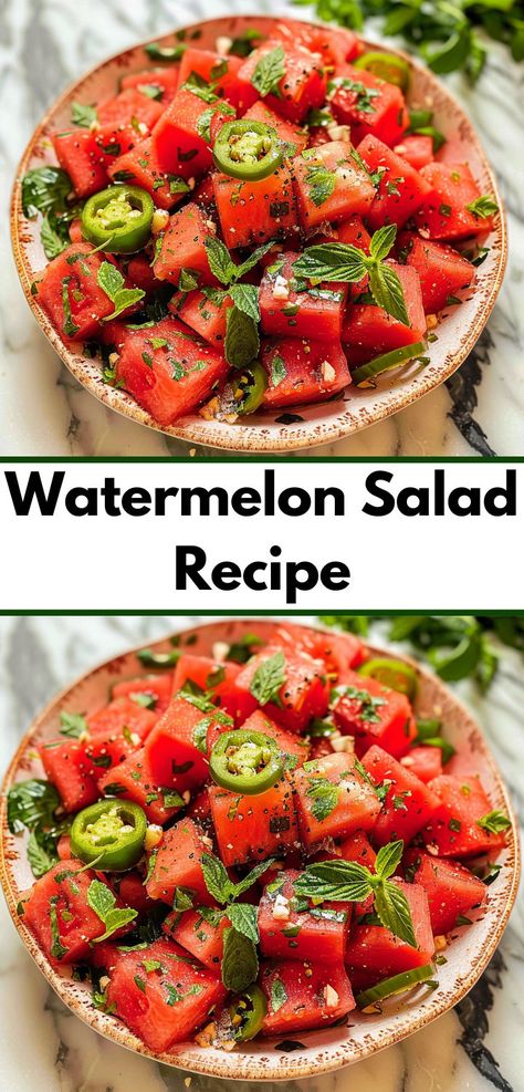 Looking for easy salad recipes? This Refreshing Watermelon Salad Recipe is ideal! Nutritious and delicious, it’s perfect for watermelon salads and fruit recipes. A great choice for summer salad ideas. Canned Watermelon, Watermelon Puree, Summer Salad Ideas, Watermelon Salsa Recipe, Watermelon Salad Recipes, Watermelon Salsa, Salsa Ingredients, Sweet Watermelon, Watermelon Salad