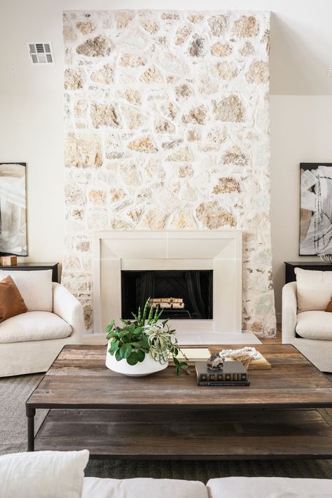 Stone Fireplace Makeover, French Country Exterior, Farmhouse Fireplace, Fireplace Remodel, Modern Cottage, Home Fireplace, Fireplace Makeover, Fireplace Design, Living Room Inspo